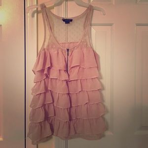 Pink ruffled tank